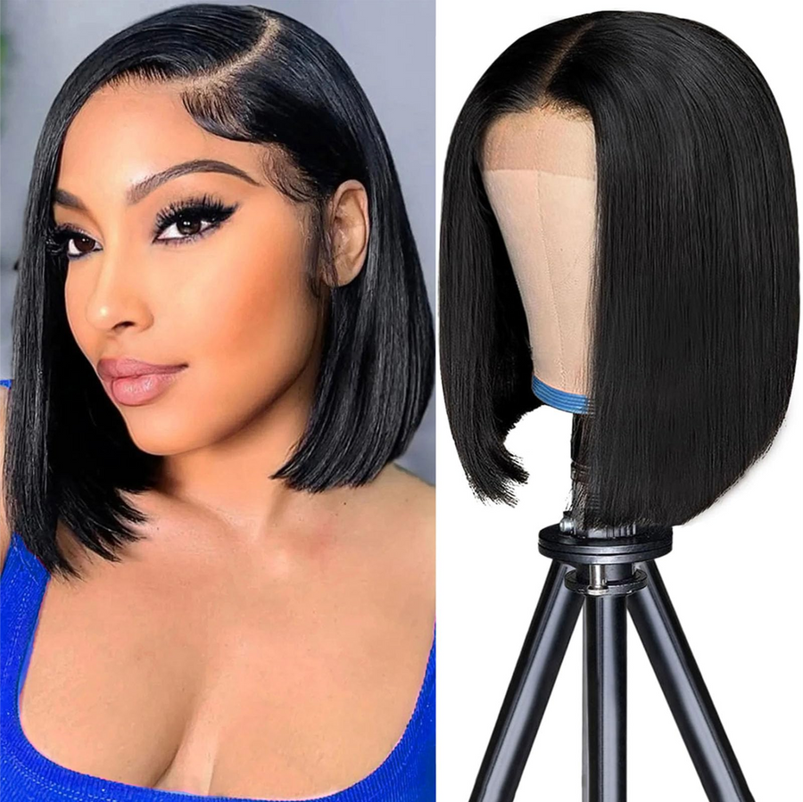 Glueless Straight Bob Wig, 10–12 Inch | Black or Grey