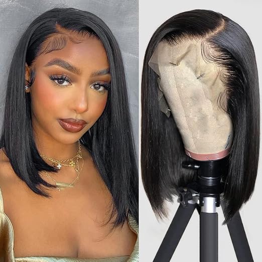 Glueless Straight Bob Wig, 10–12 Inch | Black or Grey
