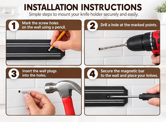 Magnetic Knife & Tool Holder | Black Wall-Mounted Bar