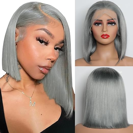 Glueless Straight Bob Wig, 10–12 Inch | Black or Grey