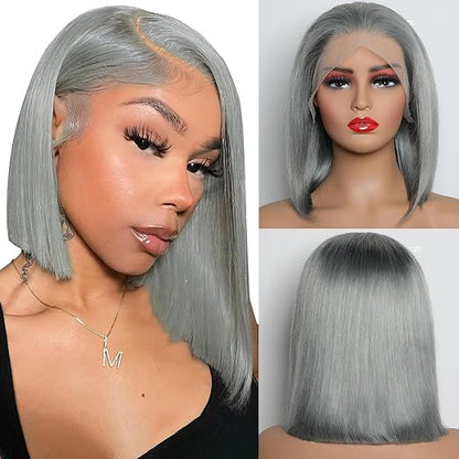 Glueless Straight Bob Wig, 10–12 Inch | Black or Grey