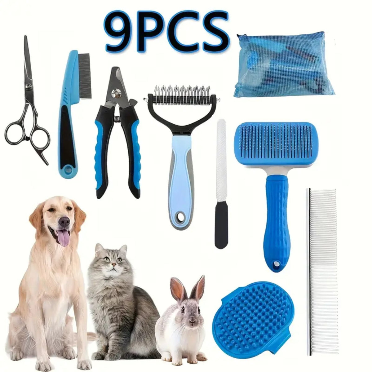 9-in-1 Pet Grooming Kit | Brush, Nail Clipper & Bath Scrubber - All Goodz ZA