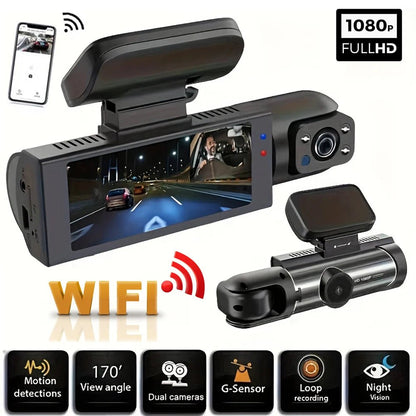 1080P WiFi Dual Lens Dash Cam – Front & Interior | Night Vision, Loop Recording - All Goodz ZA
