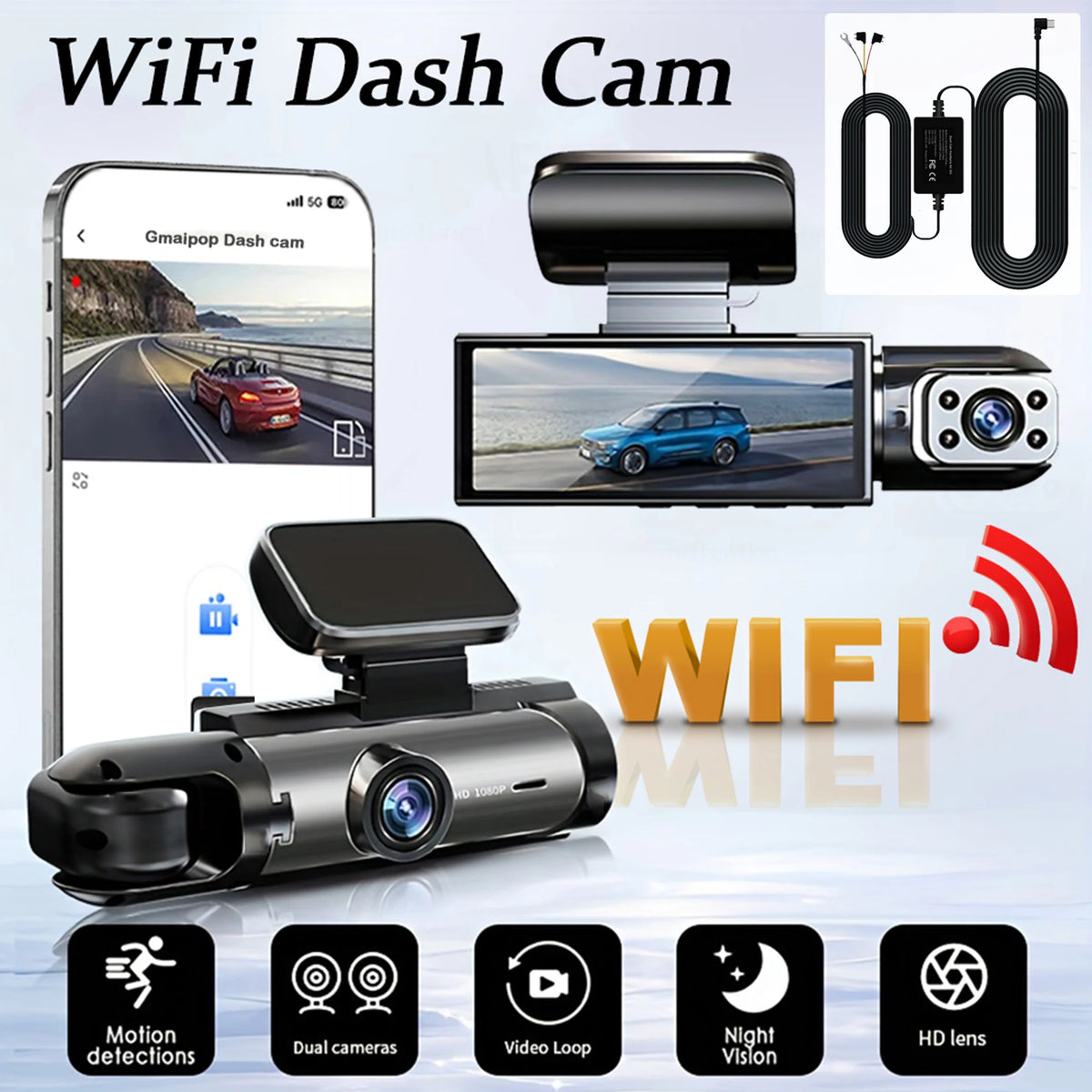 1080P WiFi Dual Lens Dash Cam – Front & Interior | Night Vision, Loop Recording - All Goodz ZA