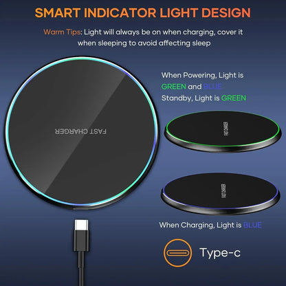 15W Fast Wireless Charging Pad – Compatible with iPhone & Samsung | LED Indicator - All Goodz ZA