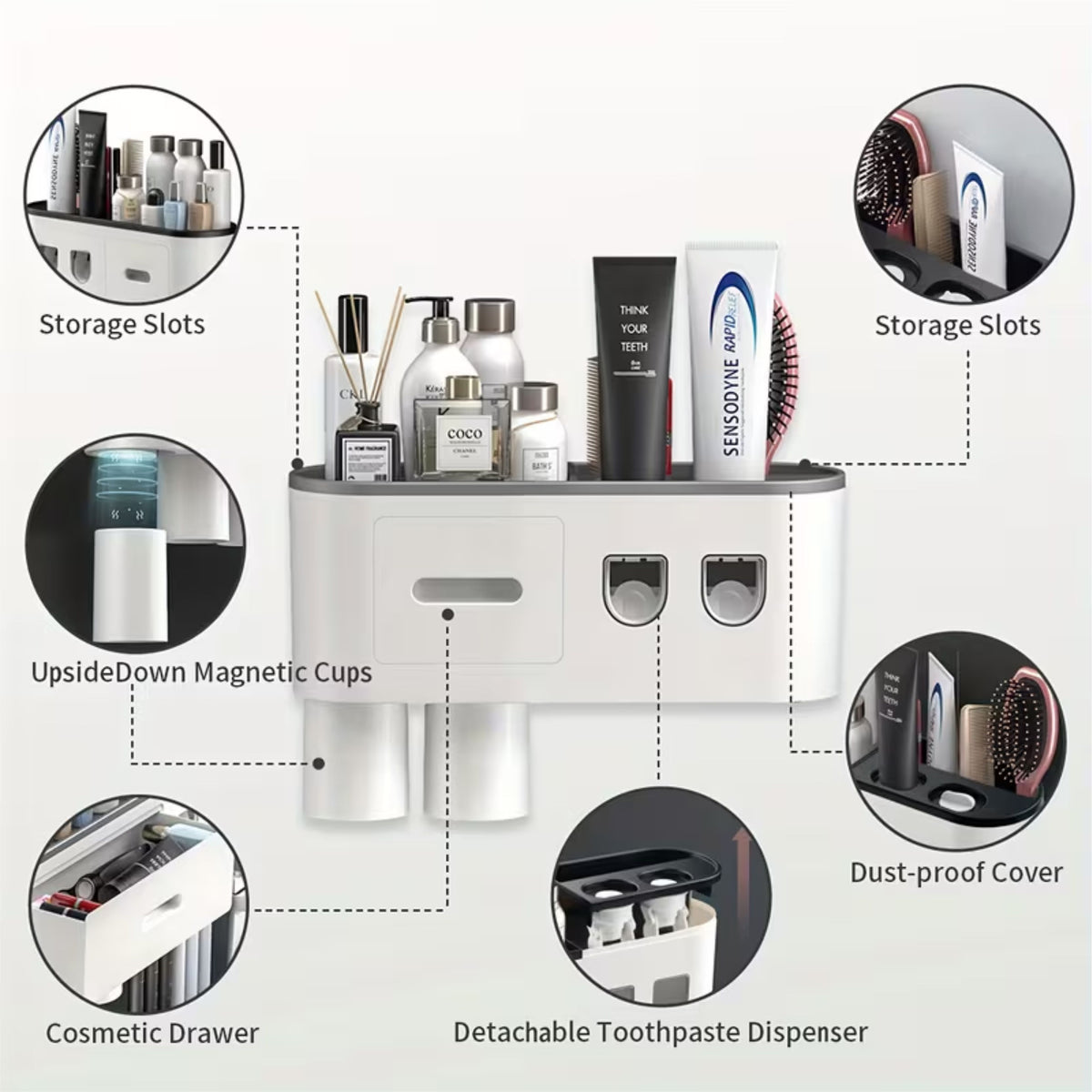 Wall-Mounted Bathroom Organiser with Toothbrush Holders