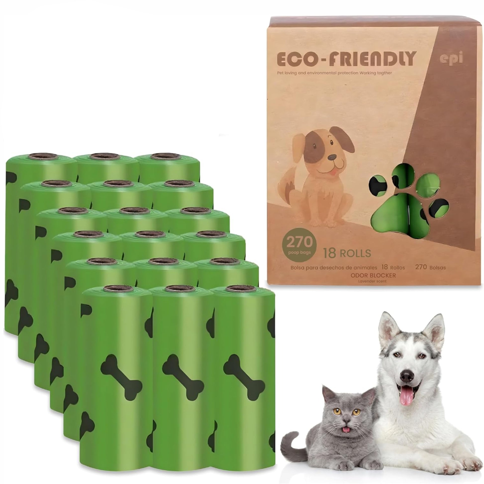 Eco-Friendly Dog Poop Bags 18 Rolls 270 Bags with Odour Blocker