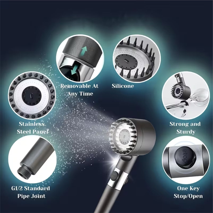 Turbo Filter Shower Head with Hose & Wall Holder