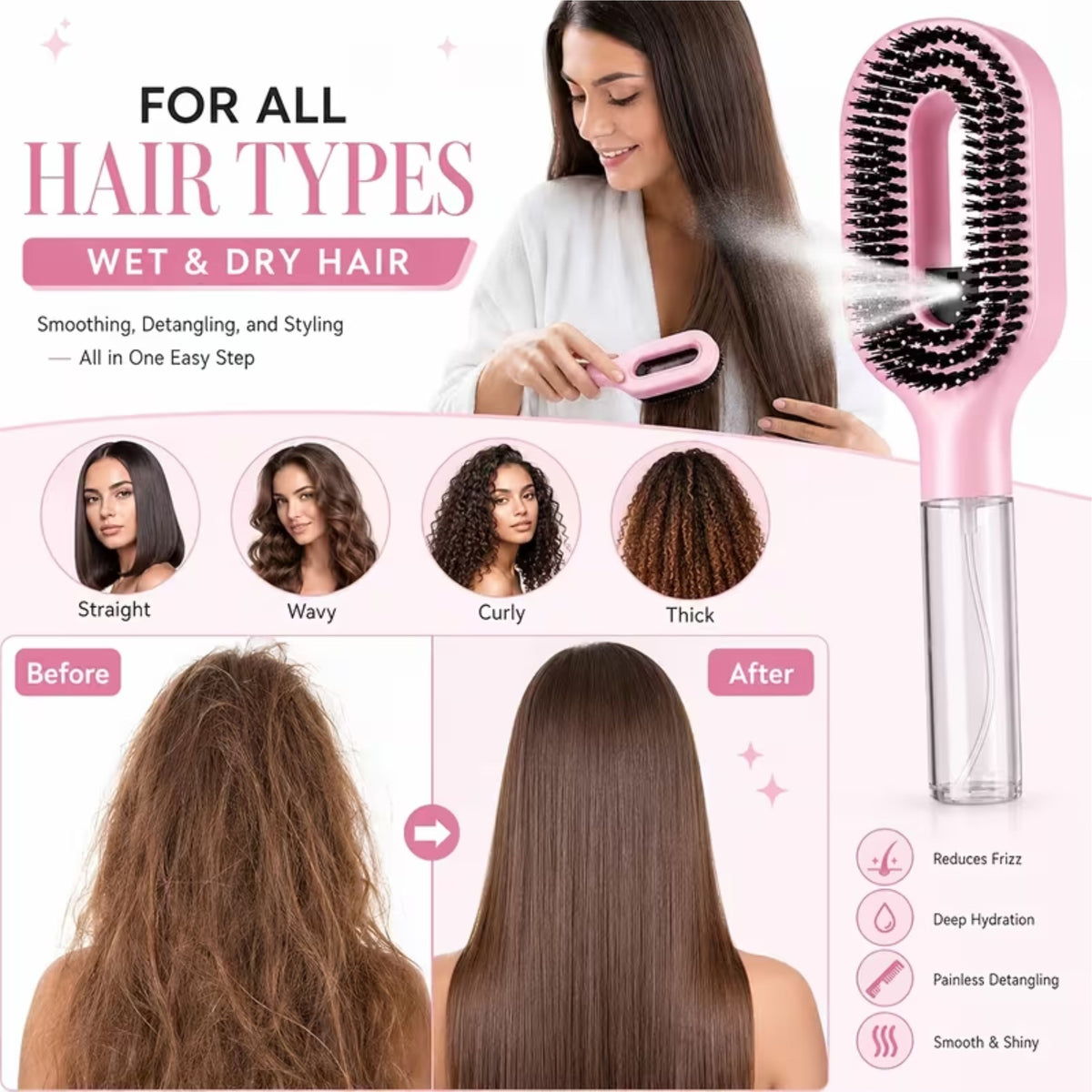 Pink Misting Hair Brush Set | 2-Piece or 4-Piece