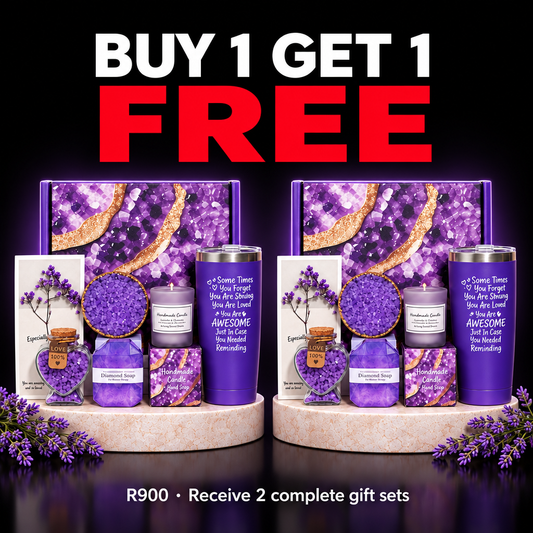 Black and red purple spa gift offer showing two complete gift sets for R900
