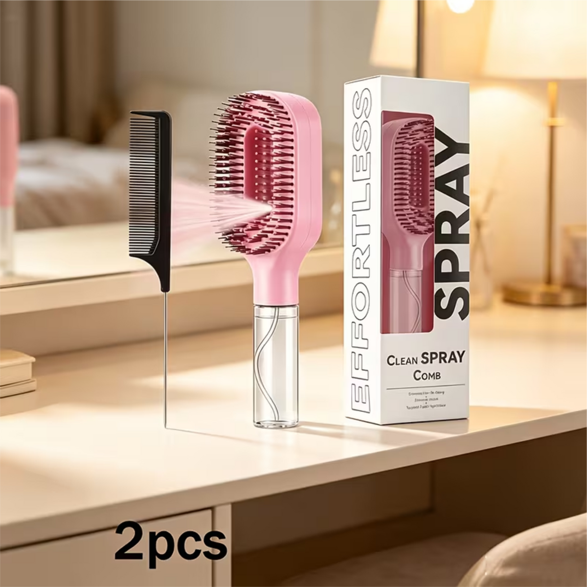 Pink Misting Hair Brush Set | 2-Piece or 4-Piece
