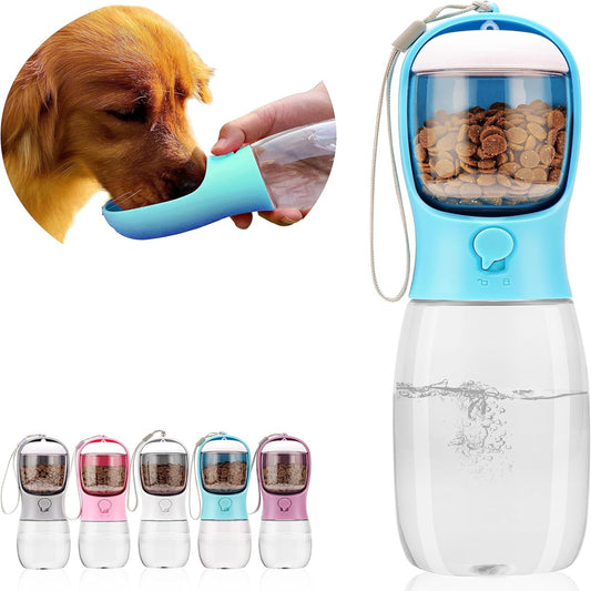 2-in-1 Portable Dog Water Bottle and Food Container in 5 colours - Grey, Pink, White, Blue, Purple